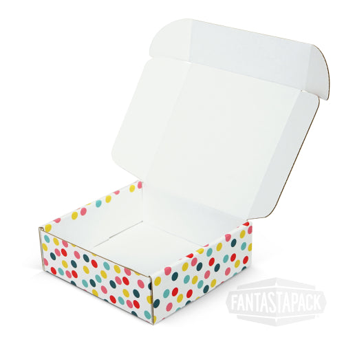 Pattern Colored Shipping Boxes by Fantastapack (6x6x2, Polka Dots)