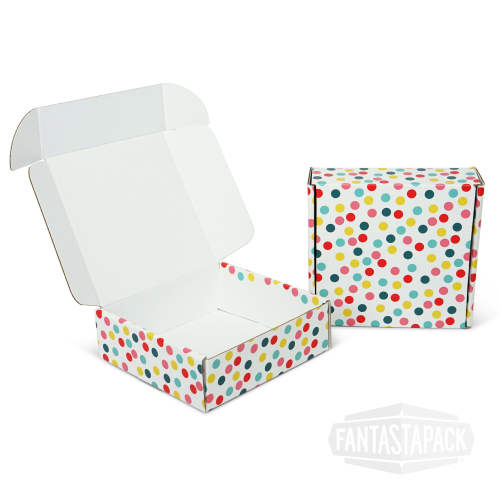 Pattern Colored Shipping Boxes by Fantastapack (6x6x2, Polka Dots)