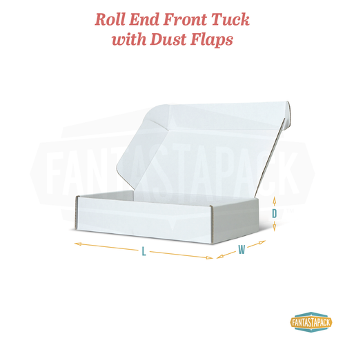 Roll End Front Tuck with Dust Flaps Dimensions Charts
